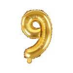 PartyDeco - Ballon Mylar Chiffre ''9'', 35cm, doré