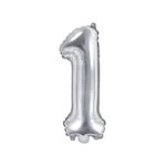 PartyDeco - Ballon Mylar Chiffre ''1'', 35cm, argenté