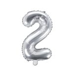PartyDeco - Ballon Mylar Chiffre ''2'', 35cm, argenté