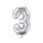 PartyDeco - Ballon Mylar Chiffre ''3'', 35cm, argenté