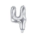 PartyDeco - Ballon Mylar Chiffre ''4'', 35cm, argenté