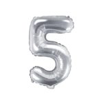 PartyDeco - Ballon Mylar Chiffre ''5'', 35cm, argenté