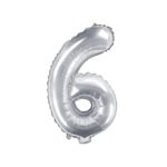 PartyDeco - Ballon Mylar Chiffre ''6'', 35cm, argenté