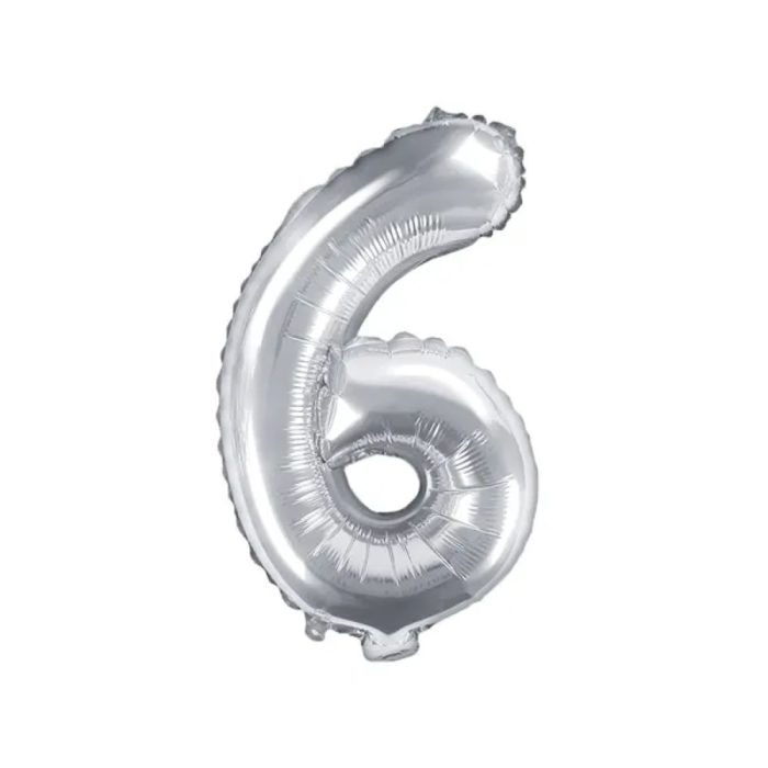 PartyDeco - Ballon Mylar Chiffre ''6'', 35cm, argenté