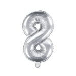 PartyDeco - Ballon Mylar Chiffre ''8'', 35cm, argenté