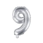 PartyDeco - Ballon Mylar Chiffre ''9'', 35cm, argenté