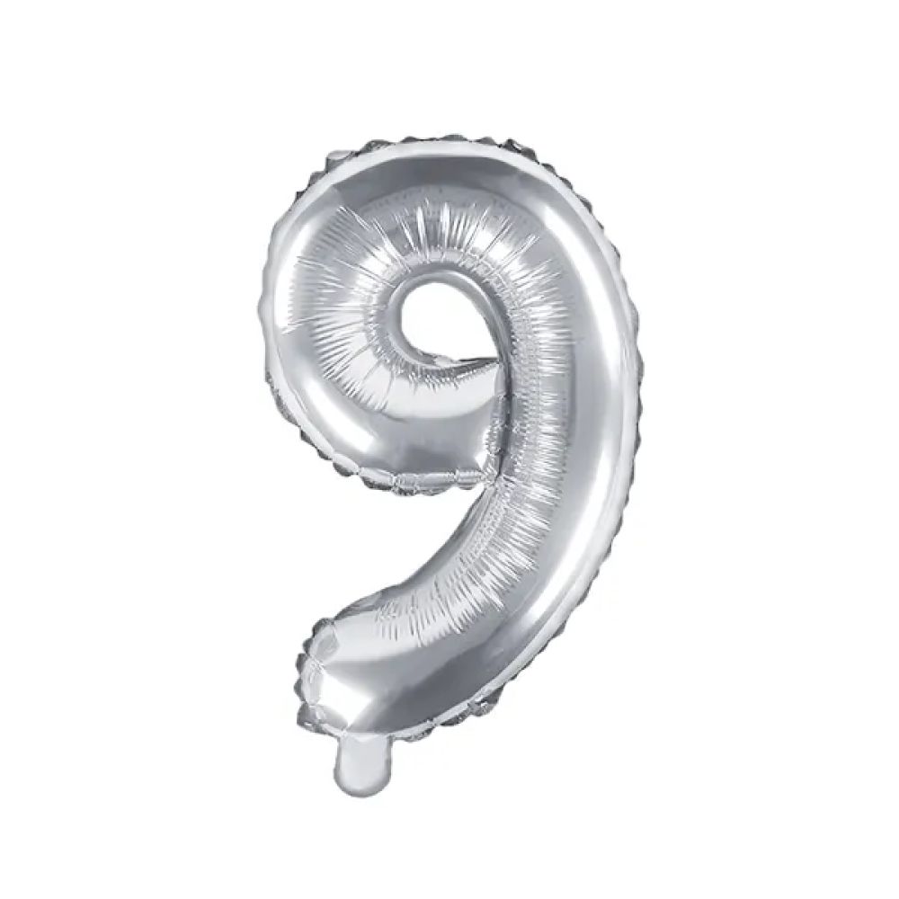 big_2493-1.jpg PartyDeco - Ballon Mylar Chiffre ''9'', 35cm, argenté – Image 1