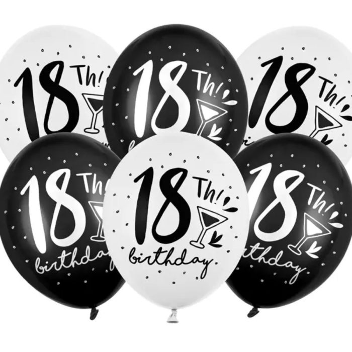 PartyDeco - Ballons 18 black & white  30cm