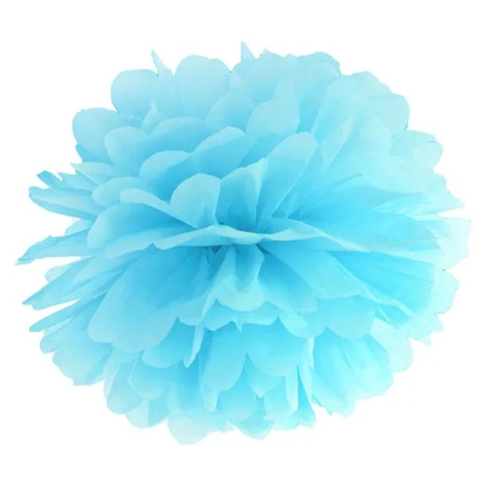PartyDeco - Papier de soie Pompon, bleu ciel, 25cm