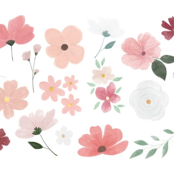 PartyDeco - Tatouage temporaire, Fleurs Romantique, mix 18pcs
