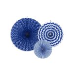 PartyDeco -  Rosettes 3 pcs bleu marine/Blanc