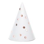 PartyDeco - Chapeaux de fête, blanc avec pois  or rose 6pcs
