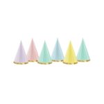 PartyDeco - Chapeaux de fête, mix de couleurs avec bordure doré 6pcs