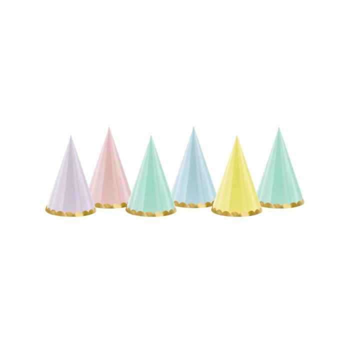PartyDeco - Chapeaux de fête, mix de couleurs avec bordure doré 6pcs