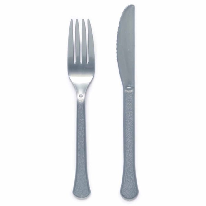 Couverts en plastique Graphite 24 pièces Silver