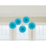 5 Eventails en papier Turquoise a suspendre 15.2 cm