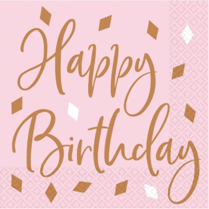 big_2827-1.jpg 16 Serviettes Rose doré Anniversaire Joyeux anniversaire 33 x 33 cm