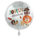Standard Joyeux Anniversaire Animals Foil Balloon round 43cm