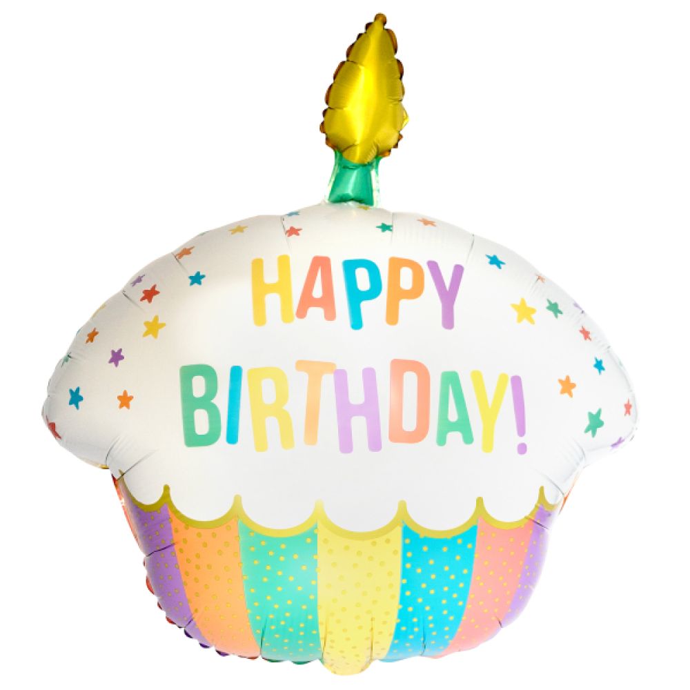 big_2848-1.jpg Large Shape Rainbow Birthday Cupcake Foil Balloon 58 cm x 66 cm – Image 1