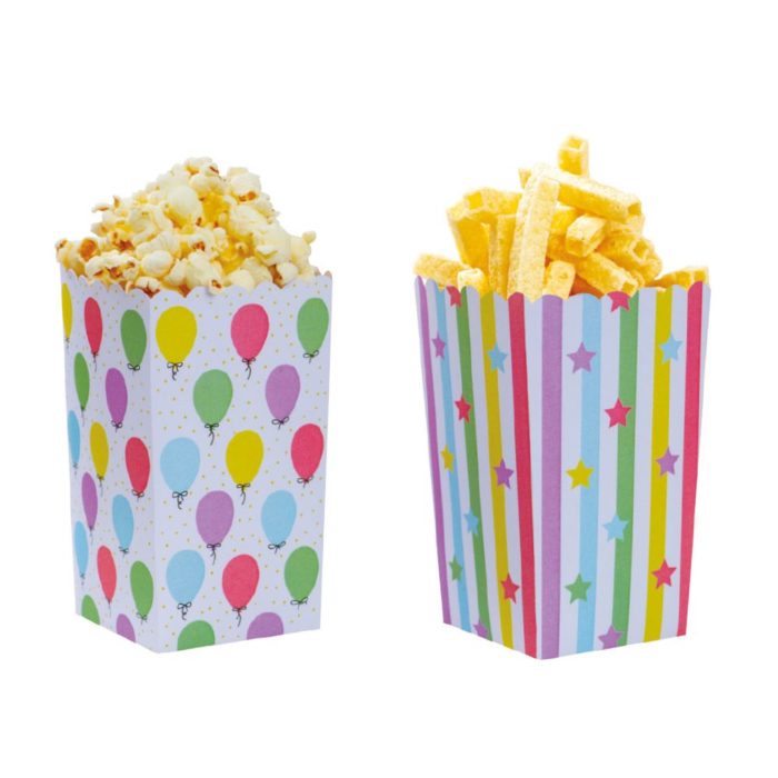 Decora - Boite à Friandises - pop corn - cadeaux / ballons et étoiles - 6pcs party box