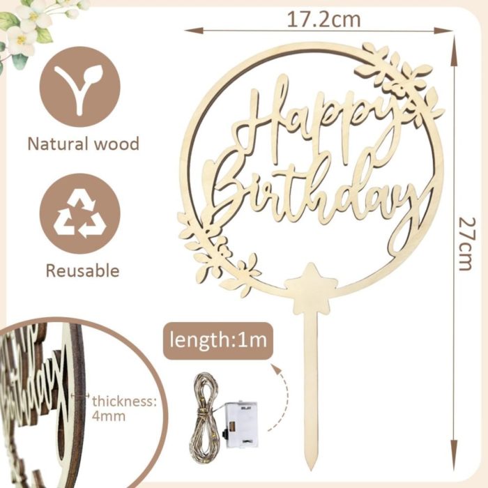 Cake Topper en bois avec guirlande lumineuse LED