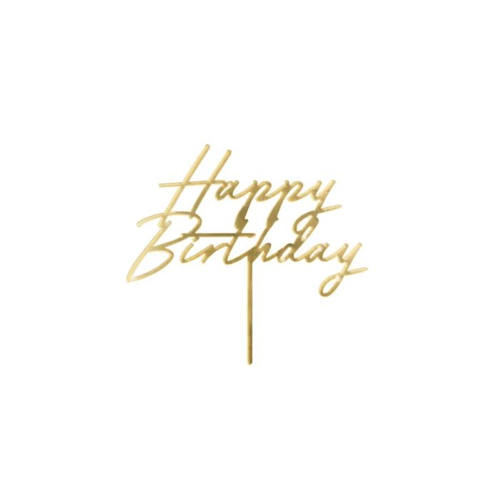 Cake Topper en acrylique Happy Birthday pour gâteau d’anniversaire, 18x16,5 cm, or