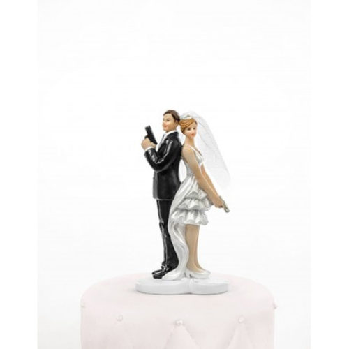 Figurine Mariés agents secrets 14,5 cm  - wedding cake