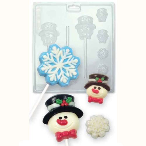 Moules pour chocolat/bonbons bonhomme de neige - flocons avec encoche pour bâton de sucette